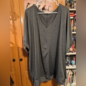 Gray V-Neck Oversized Top